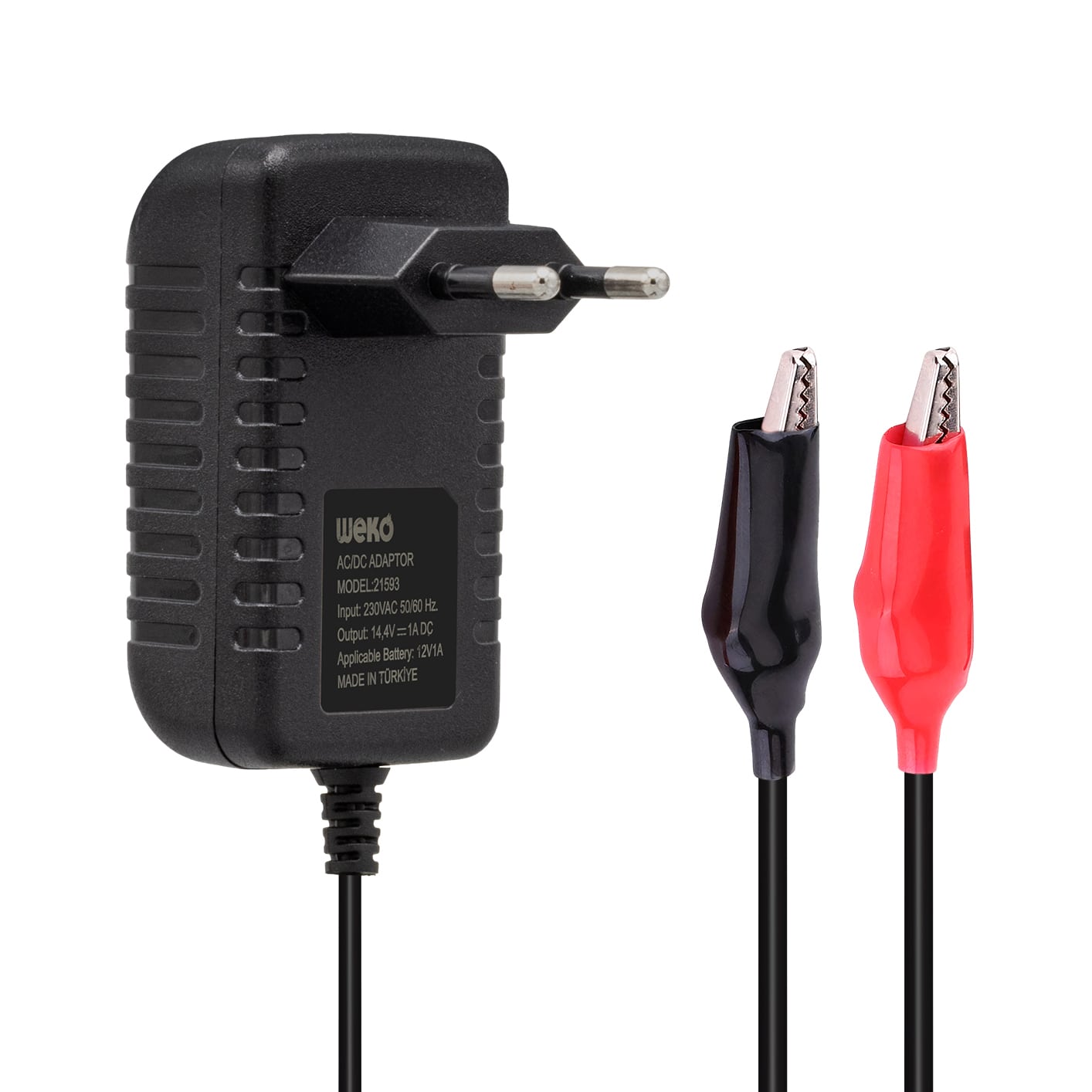 14.4 VOLT - 1 AMPER KROKODİL UÇLU KIRMIZI YEŞİL LEDLİ YERLİ ÜRETİM AKÜ ŞARJ CİHAZI (OUT :12V-1A) (4812)