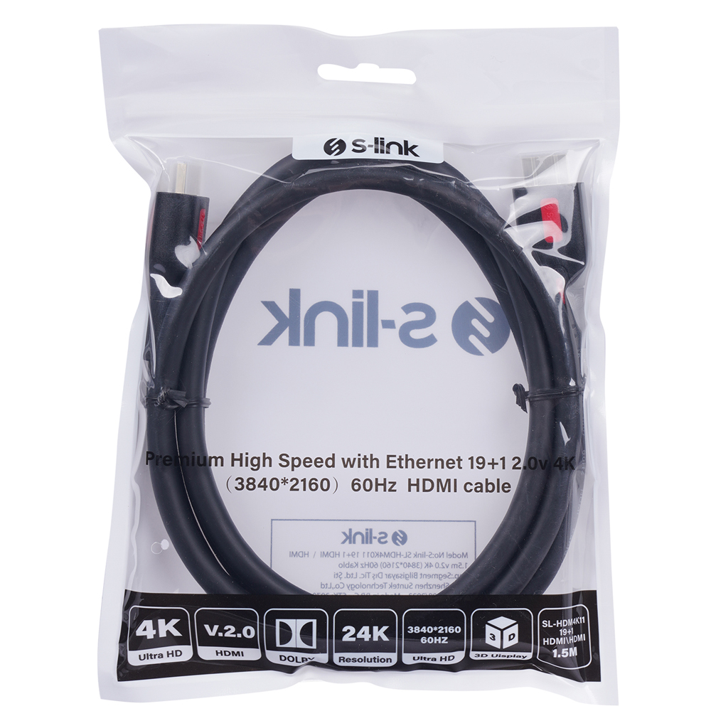 19+1 HDMI TO HDMI 1.5M V2.0 4K (3840*2160) 60HZ KABLO SL-HDM4K011 (4812) 19+1 HDMI TO HDMI 1.5M V2.0 4K (3840*2160) 60HZ KABLO SL-HDM4K011 (4812)