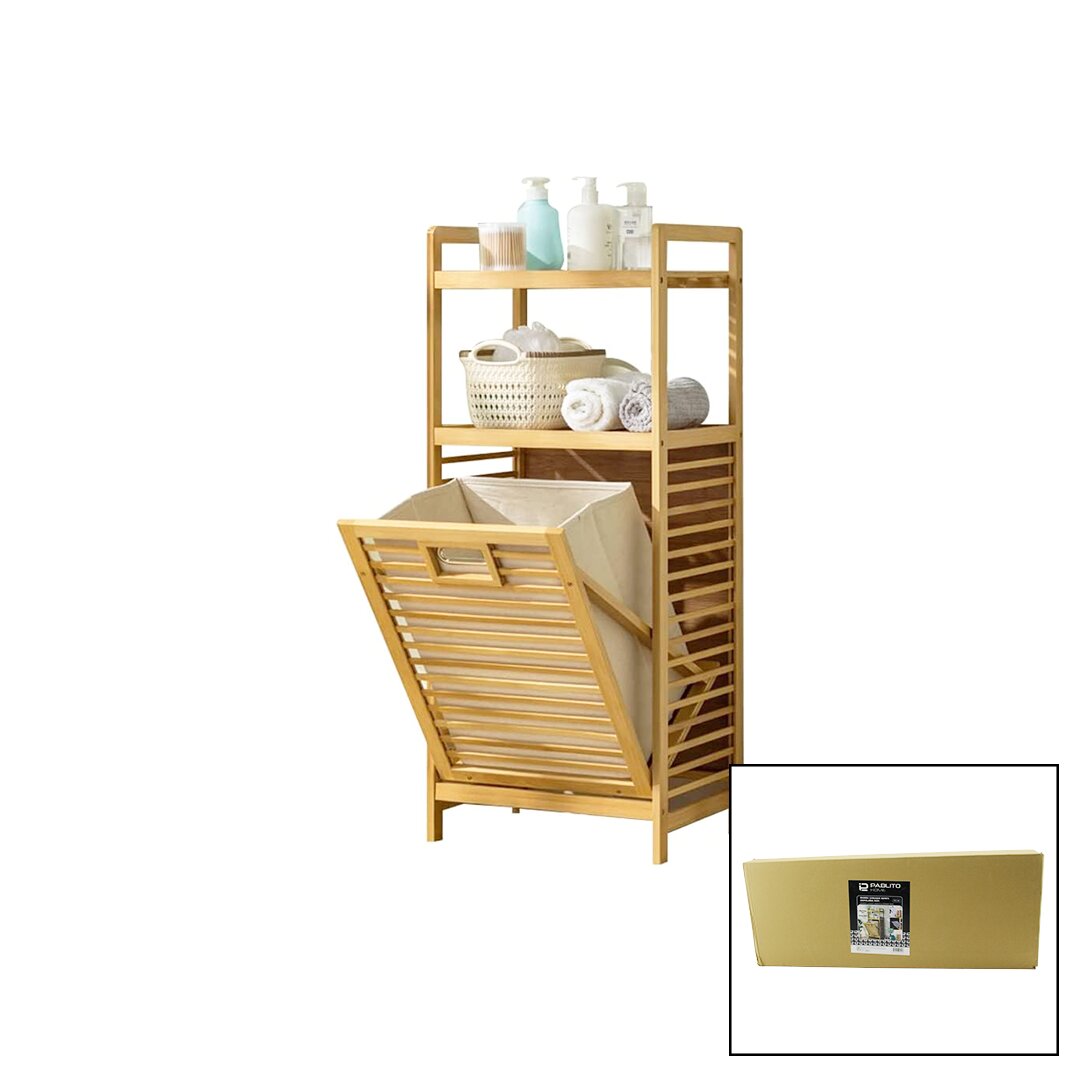 2 RAFLI - AHŞAP BAMBU KİRLİ ÇAMAŞIR ÇEK AÇ SEPETİ SPT=40X30X53CM RAF=31CM+53+11=Y=95CM (4812)