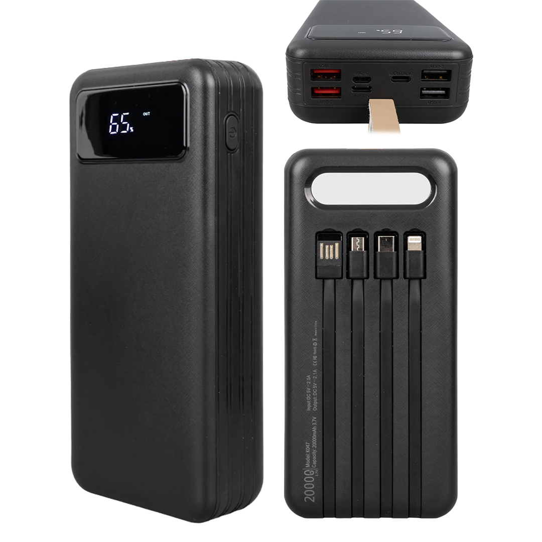 20000 MAH DİJİTAL GÖSTERGELİ USB-MICRO-LIGHTNING-TYPE-C GİRİŞLİ VE KABLOLU POWERBANK (4812)