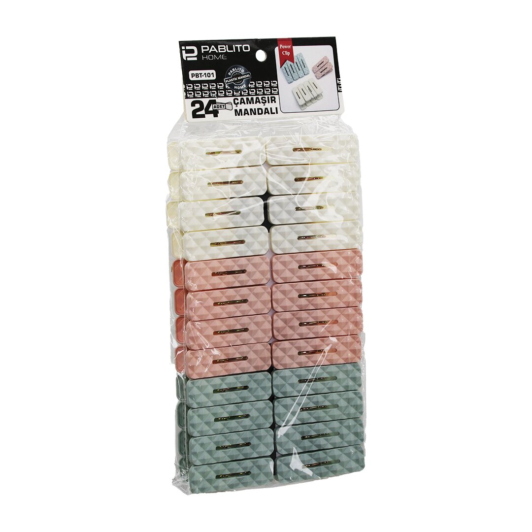 24PCS  ÇAMAŞIR MANDALI  RENKLİ PLASTİK - PRİZMA KABARTMA DESENLİ (4812)
