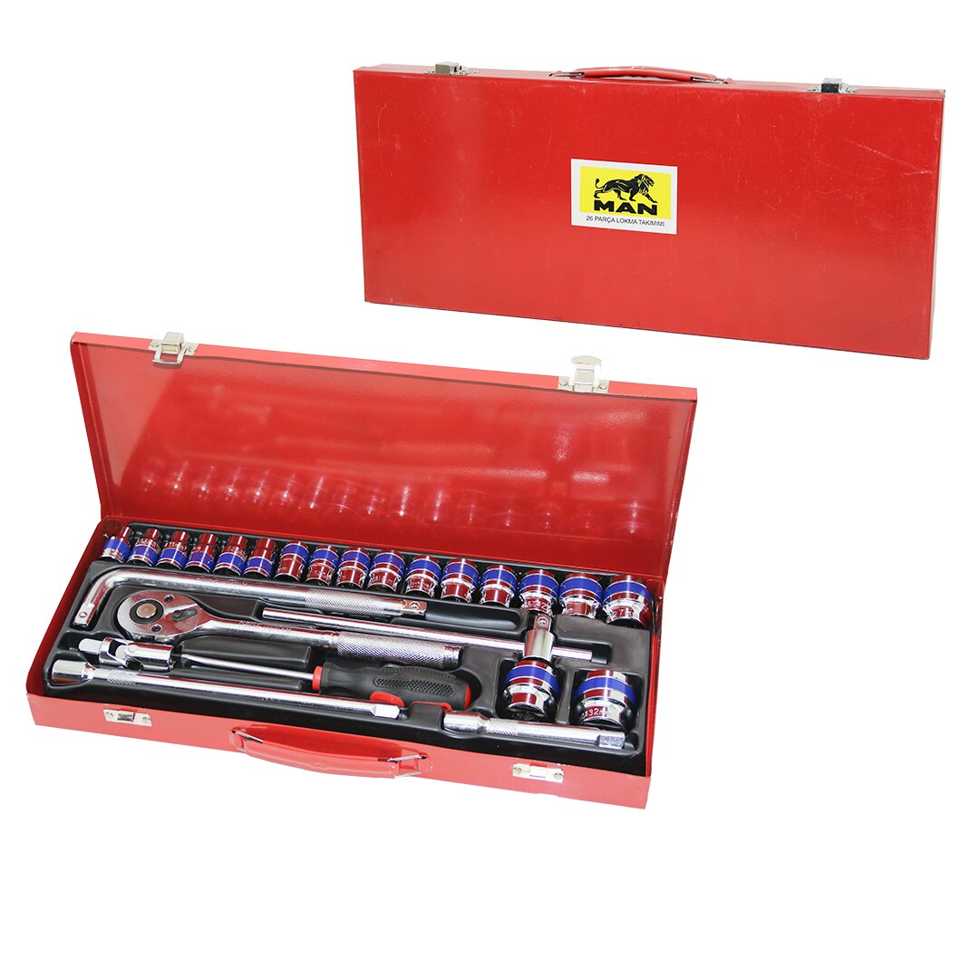 26PCS LOKMA SETİ 8--32MMCIRCIR - -T- - -L- - DÜZ KOLSOKET - ADAPTÖR - EVRENSEL BAĞLANTI - T.VİDAMETAL ÇANTALI (4812)