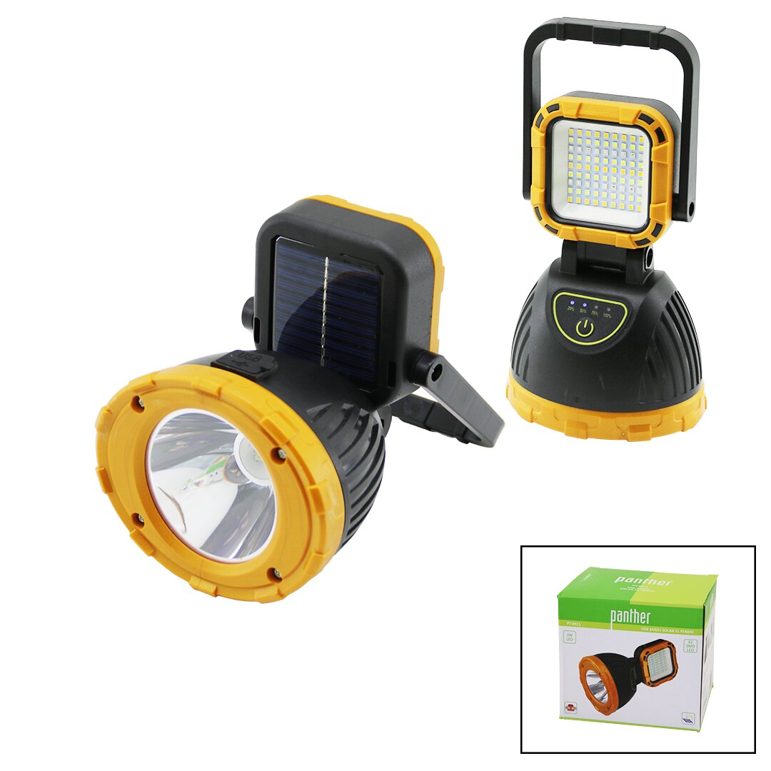 2İN 13W+81SMD LEDSOLAR - USB ŞARJLIEL FENERİ POWERBANK 180° AYAR FLAŞÖR 1200LM IŞIK AYARI PT-8411 (4812)