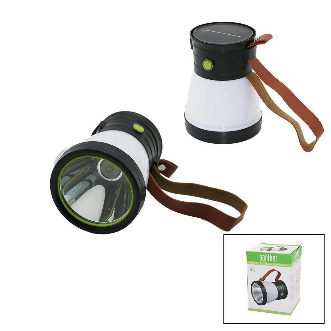 2İN 15W+360°SMDEL FENERİ SOLAR- USB ŞARJ POWERBANK 500LM IŞIK AYARI FLAŞÖR SUNİ DERİ KULP PT-8151 (4812)