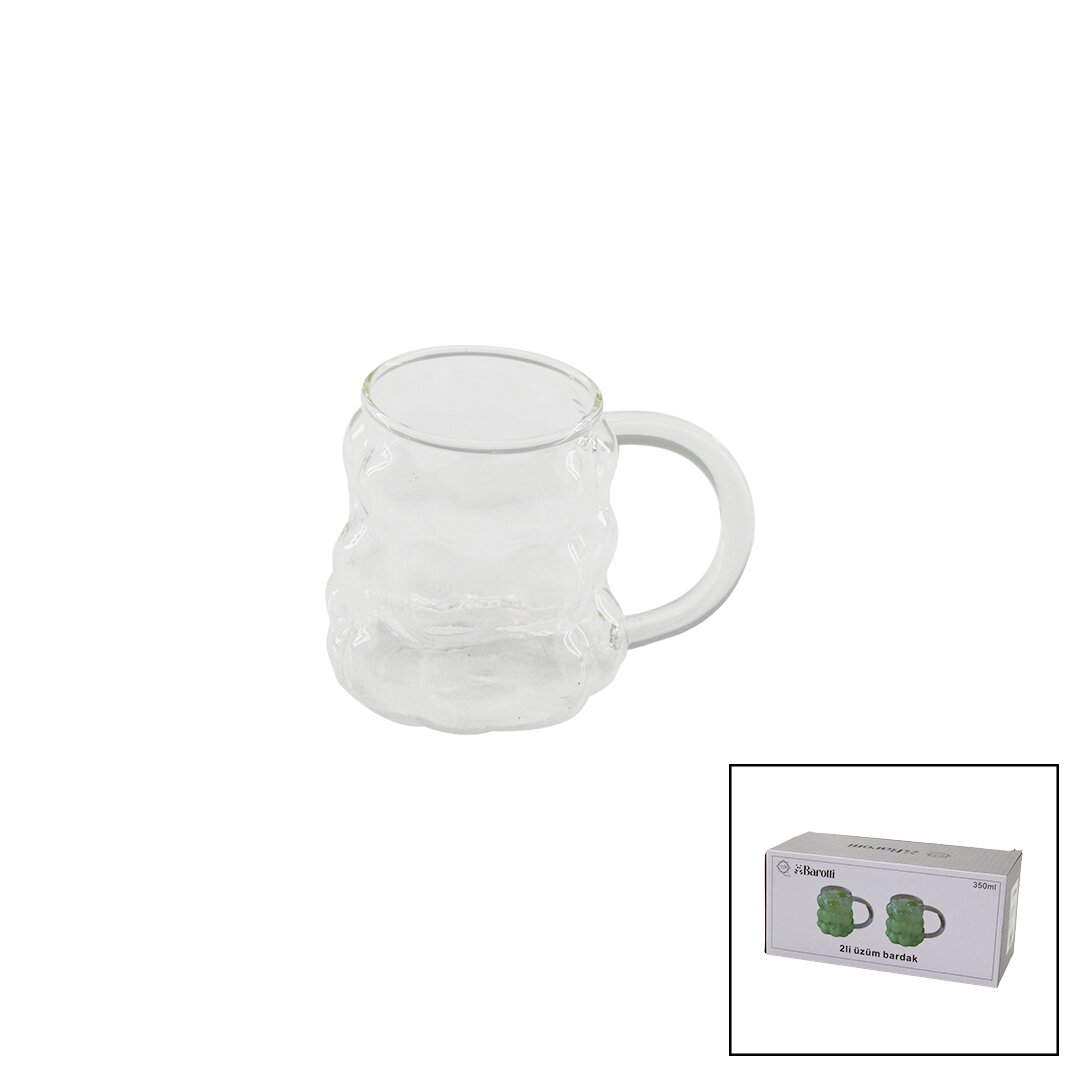 2PCS  ÜZÜM - KABARCIKLI KULPLU CAM BARDAK TERMİSİL - ISIYA DAYANIKLI BOROSİLİKAT350ML (4812)