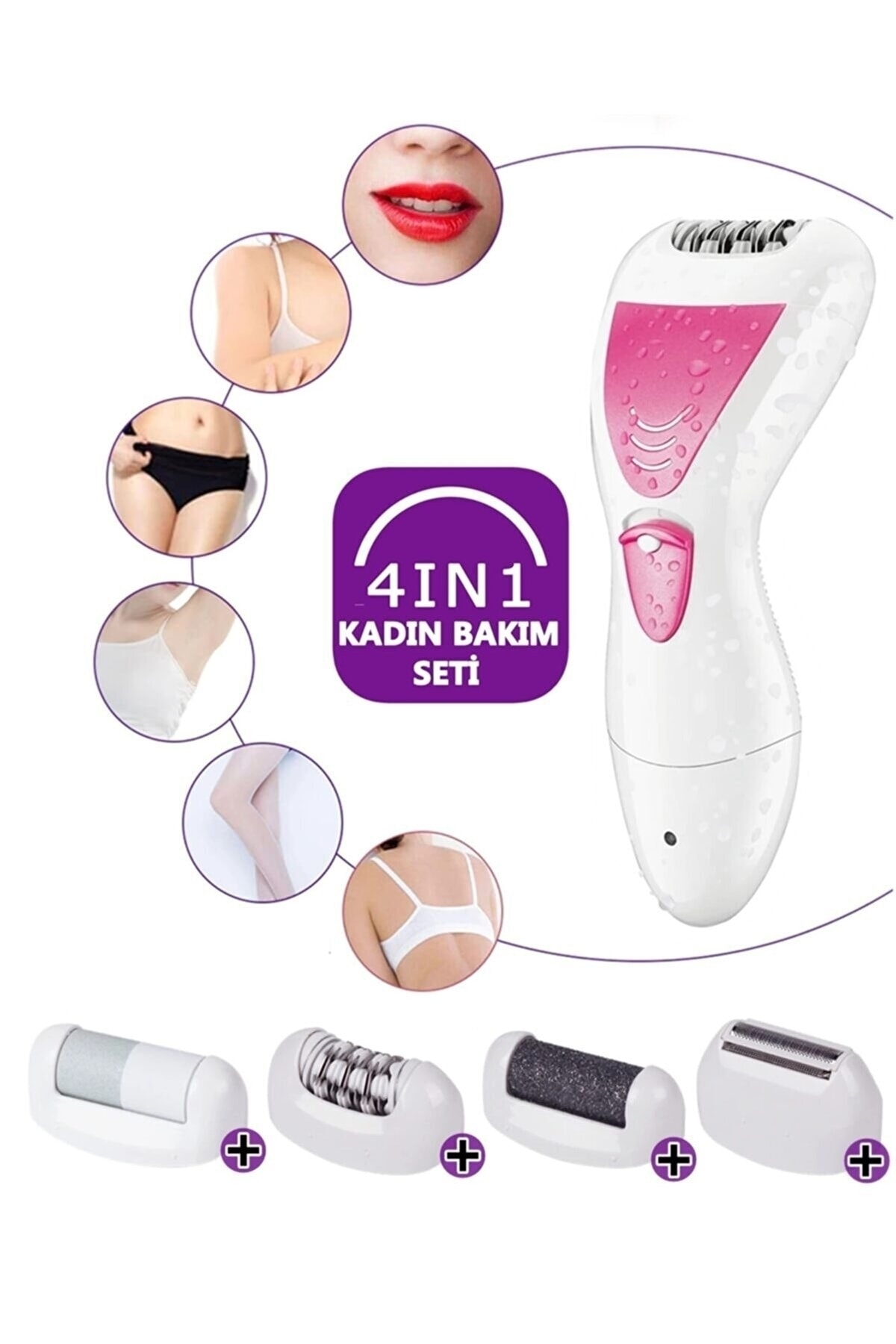 4 In 1 Su Geçirmez Epilasyon Aleti Epilatör Cihazı Tüy Alma Makinesi Topuk Törpüsü (4812) 4 In 1 Su Geçirmez Epilasyon Aleti Epilatör Cihazı Tüy Alma Makinesi Topuk Törpüsü (4812)