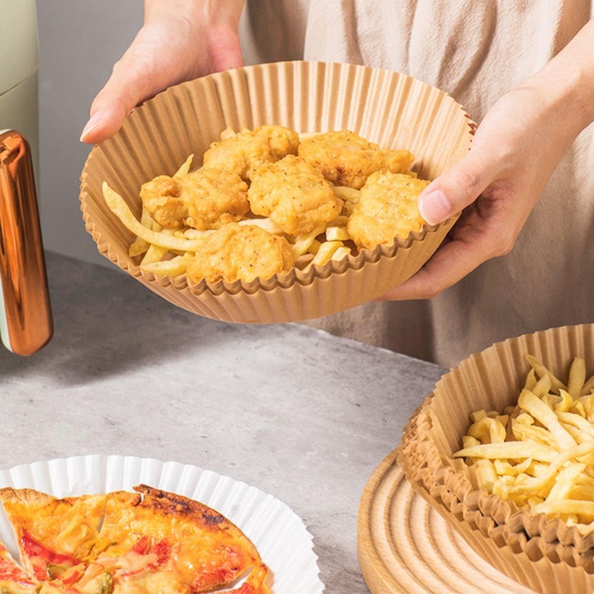 50 Adet Air Fryer Pişirme Kağıdı Tek Kullanımlık  23 Cm Yuvarlak Pişirme Kağıdı XXL PVC li (4812)