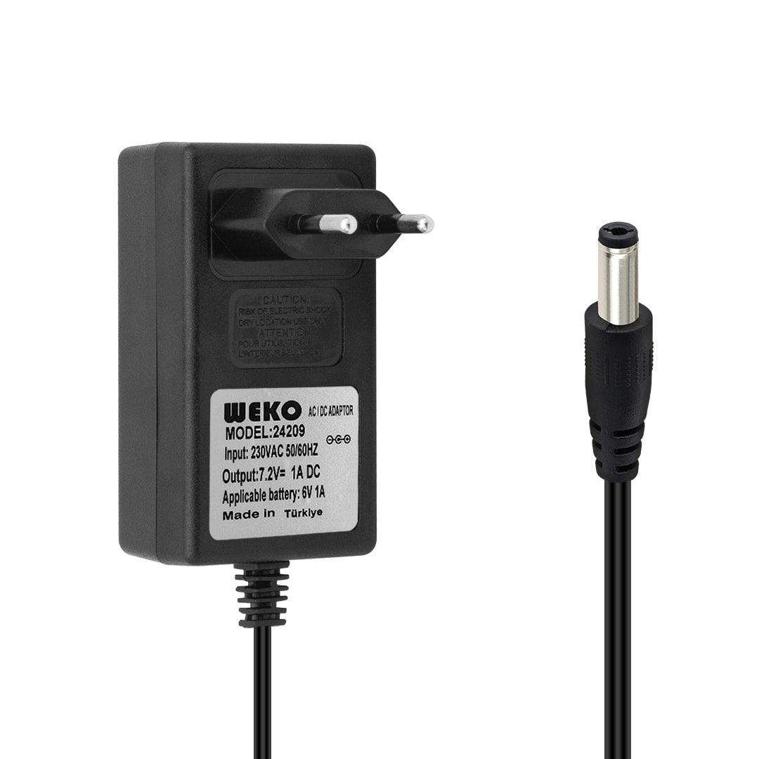7.2 VOLT - 1 AMPER 5.5*2.5 UÇLU KIRMIZI YEŞİL LEDLİ YERLİ ÜRETİM PRİZ TİPİ ŞARJ ADAPTÖR (OUT:6V-1A) (4812)