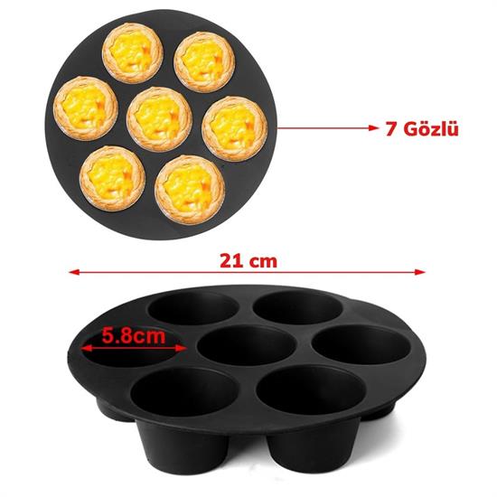 7 Gözlü Silikon Çok Amaçlı Airfryer Muffin Cupcake Kek ve Çörek Pişirme Kalıbı (4812)
