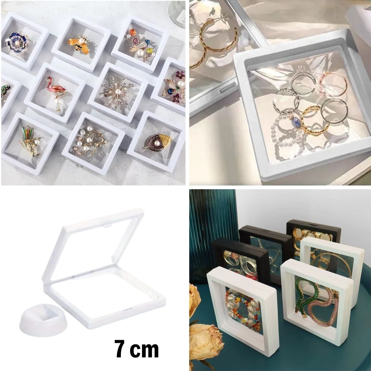 7x7 cm Standlı 3D Takı Ziynet Hatıra Koleksiyon Saklama Kutusu Şeffaf Film Çerçevesi (4812)