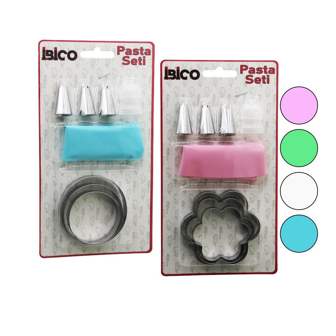 8PCS  PASTA SÜSLEME SETİ - 3-KURABİYE KALIP=YUVARLAK - ÇİÇEK 1-KREMA TORBASI - 3-METAL+1-PLS.UÇ (4812)