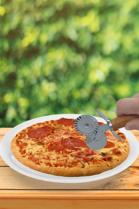 Ahşap Saplı 2li Hamur Kesme Ruleti Düz ve Dalgalı Pizza Börek Kesici Aparatı (4812)