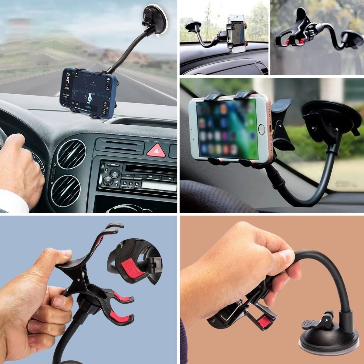 Akrobat Cama Sabitlenen Güçlü Vakumlu 360 Derece Dönen Tüm Modellere Uyan Oto Telefon Tutucu (4812)