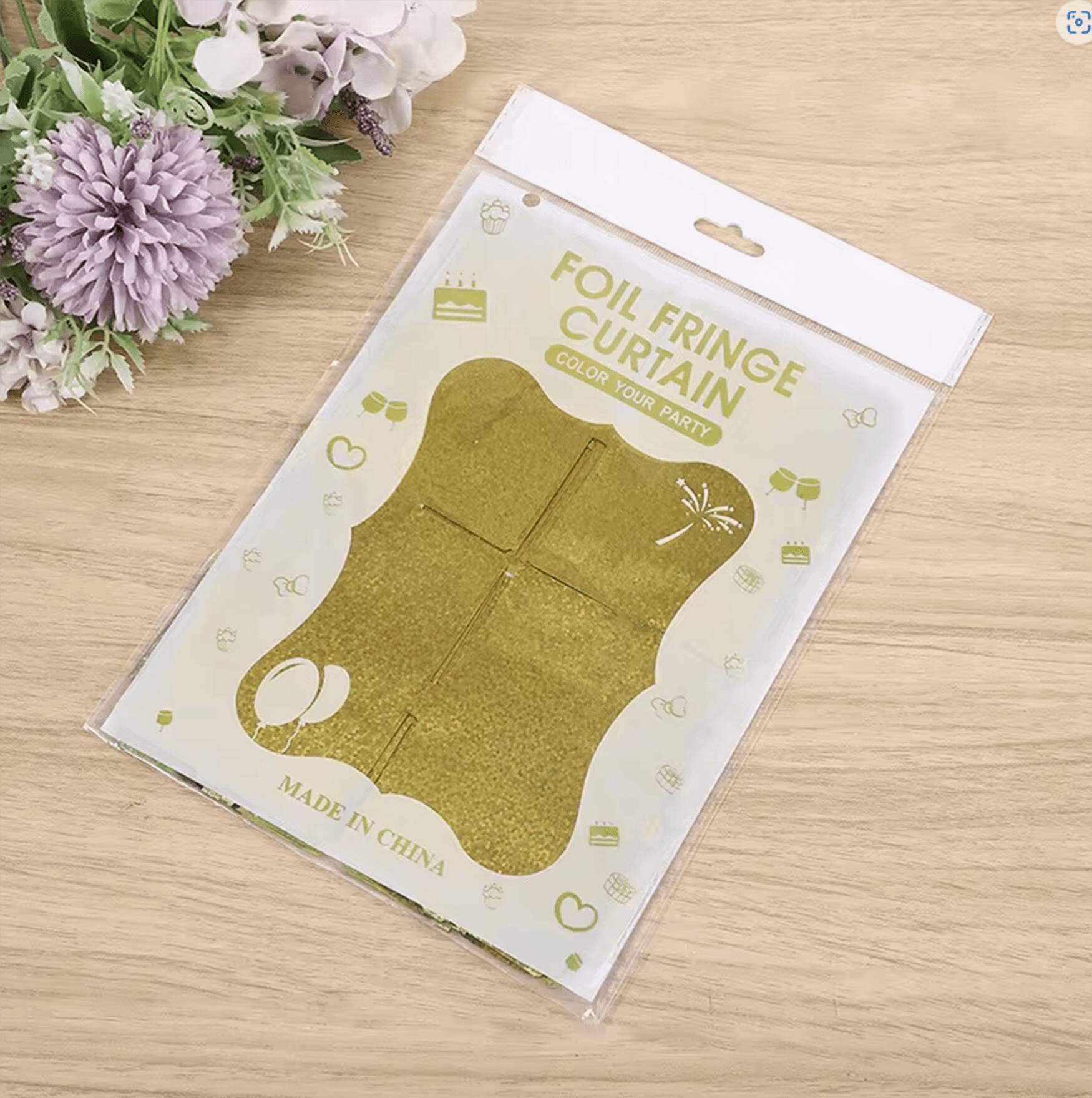Altın Gold Renk Dikdörtgen Kesim Parlak Sim Görünümlü Fon Perde Dekor 1x2 Metre (4812)