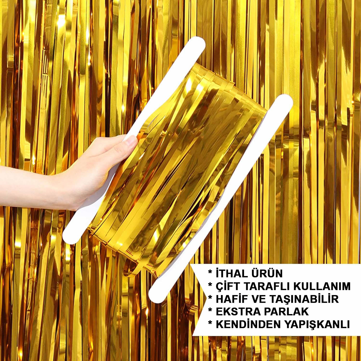 Altın Gold Renk Ekstra Metalize Parlak Saçaklı Arka Fon Perde İthal A Kalite 1x2 Metre (4812) Altın Gold Renk Ekstra Metalize Parlak Saçaklı Arka Fon Perde İthal A Kalite 1x2 Metre (4812)