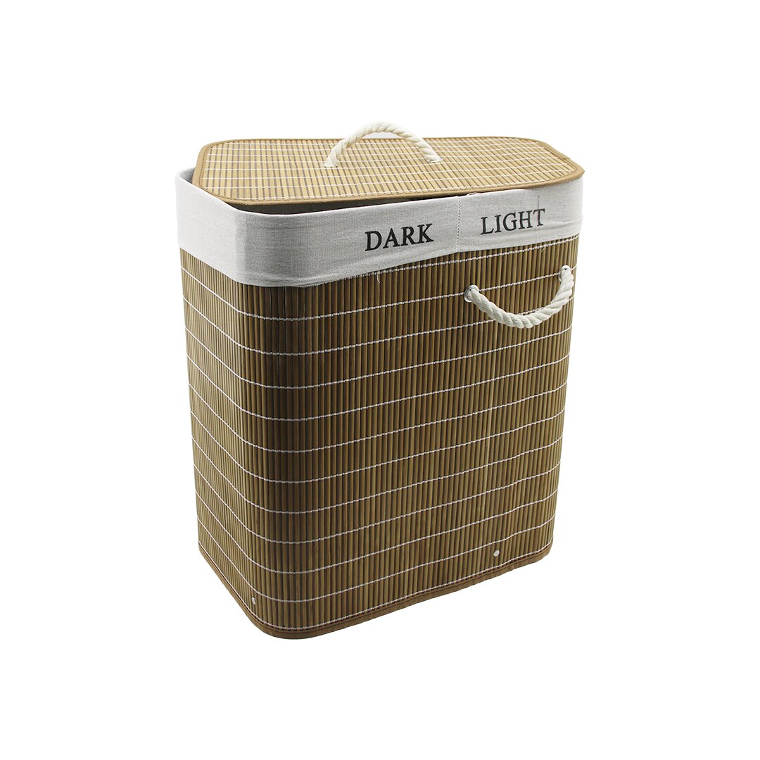 BAMBU AHŞAP KİRLİ ÇAMAŞIR SEPETİ 30X44CM SEYYAR KAPAKLI İÇİ BEZLİ İP KULPLU (4812)