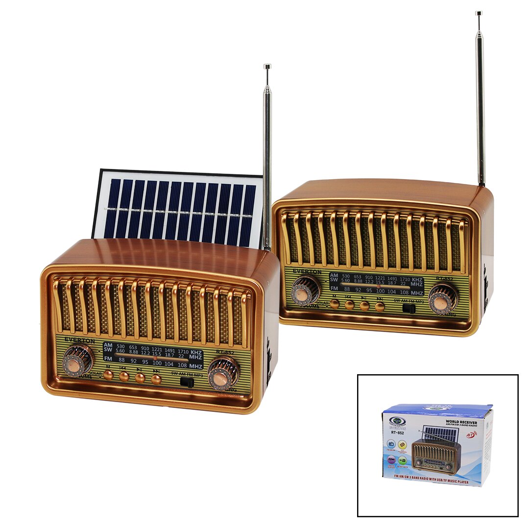 BT SOLAR PANELLİ - USB ŞARJLI BLUETOOTH - WİFİ  İBRELİ  FM RADYO MP3 USB - TF PLAYER 4V OUT - 5V IN RT-852 (4812)