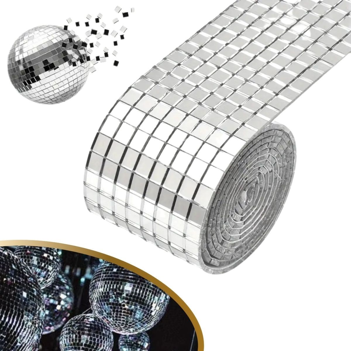 1 Metre Uzunluğunda Gümüş Renk Aynalı Mozaik Taşlı Dekor Bandı 4 cm x 1 mt (4812)