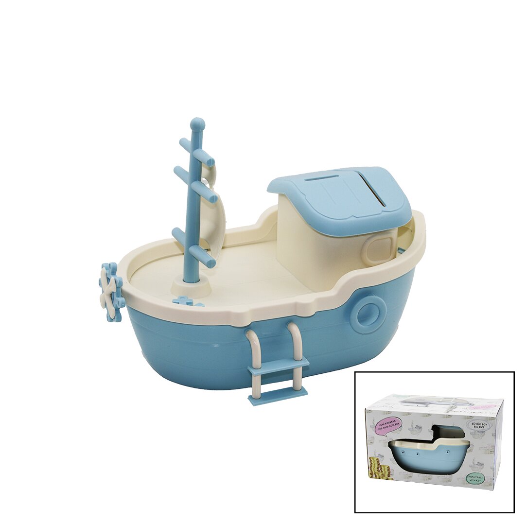 BÜYÜK GEMİ KUMBARA KİLİTLİ RENKLİ PLS. TBN:10X18CM - GÜVERTE: 14.5X24.5CM Y: 8-10-13CM (4812)
