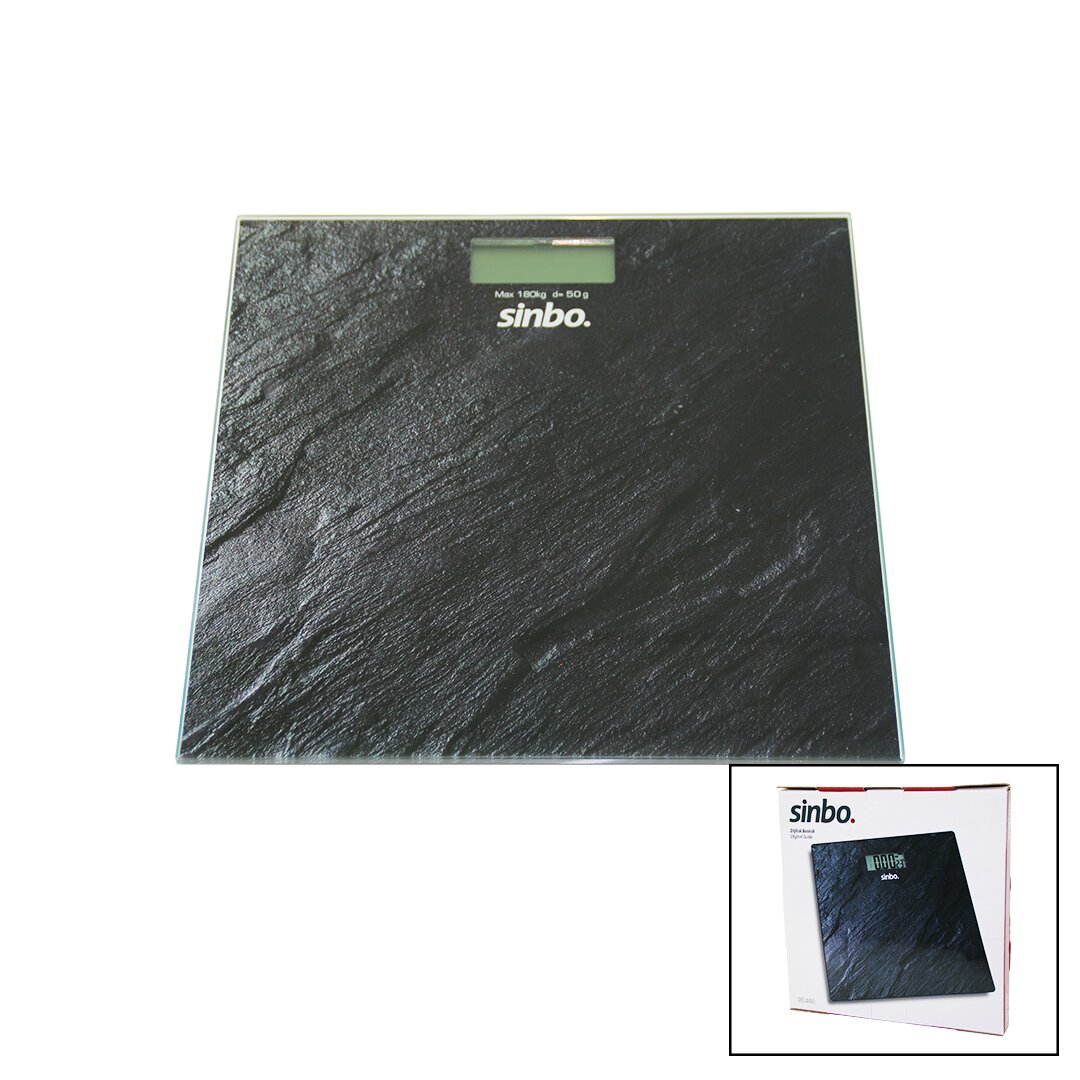 DİJİTAL - PİLLİ  CAM BANYO BASKÜLÜ  LCD EKRAN - SICAKLIK GÖSTERGELİ   180KG/50GR   26X26CM  SİNBO SBS-4450 (4812)