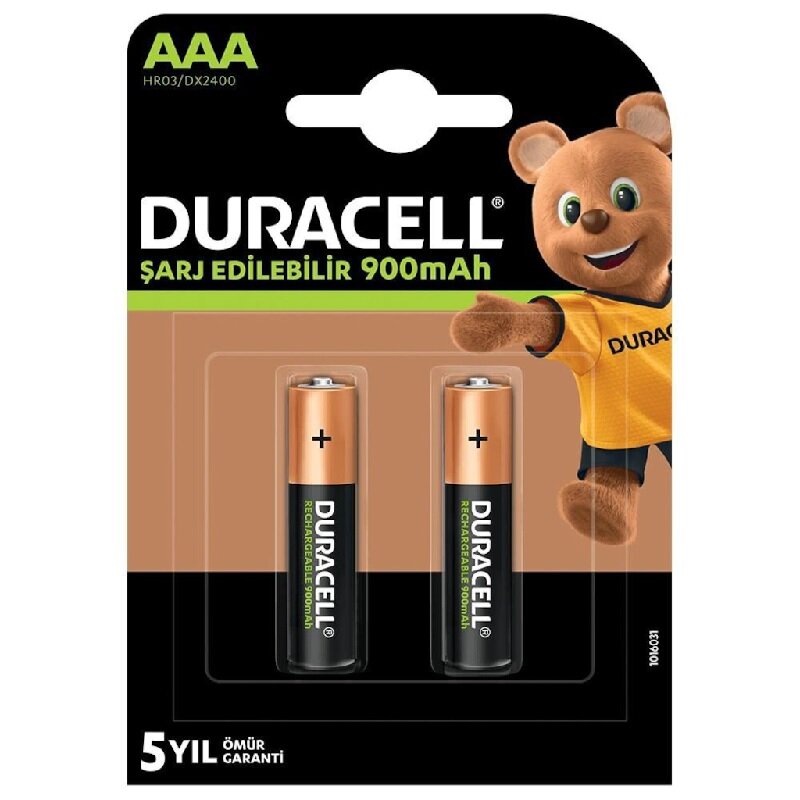 DURACELL ŞARJLI 900 MA AAA İNCE KALEM PİL 2Lİ PAKET (4812)