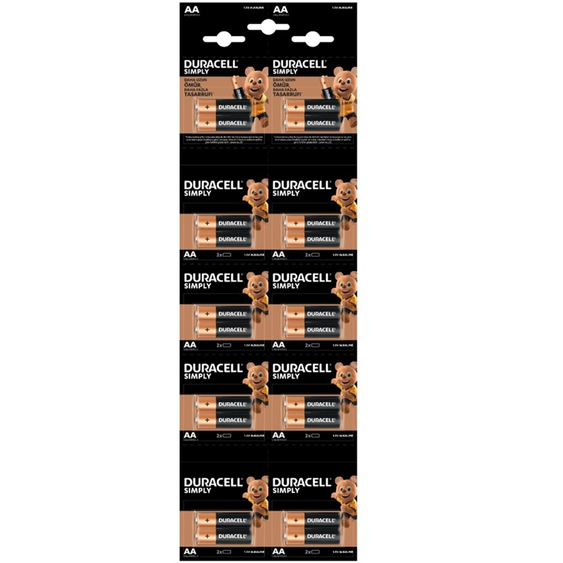 DURACELL LR6/MN1500 1.5V ALKALİN AA KALEM PİL 20Lİ KARTELA PAKET FİYAT (2Lİ YIRTMALI) (4812)