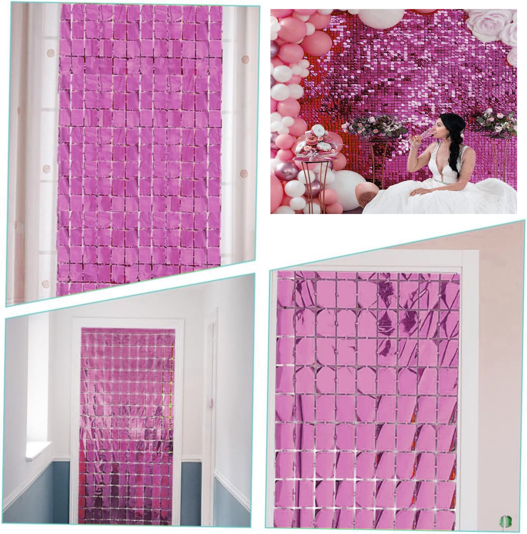 Ekstra Metalize Rose Gold Renk Disko Dikdörtgen Kesim Kapı Perdesi Dekorasyon 1x2 Metre (4812)