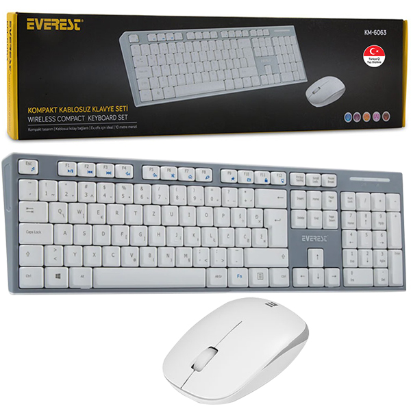 EVEREST KM-6063 BEYAZ/GRİ KABLOSUZ Q MULTIMEDYA KLAVYE+MOUSE SET (4812)