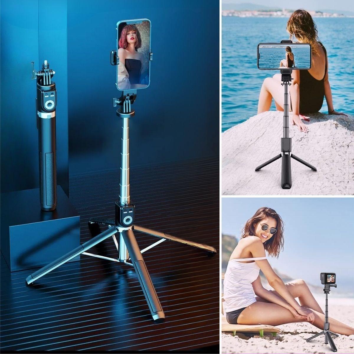 Fotoğraf Makinası ve Telefon Takılabilen 2si 1 Arada 2.2m Uzayan Selfie Çubuğu Kumandalı Tripod (4812) Fotoğraf Makinası ve Telefon Takılabilen 2si 1 Arada 2.2m Uzayan Selfie Çubuğu Kumandalı Tripod (4812)