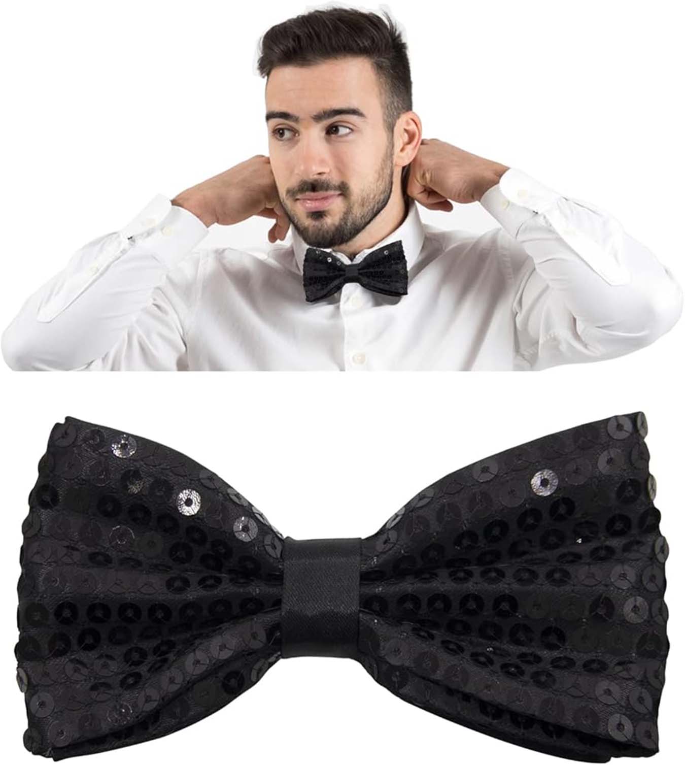 Gece Işıltısı Siyah Payetli Pullu Papyon 7x2 cm (4812)