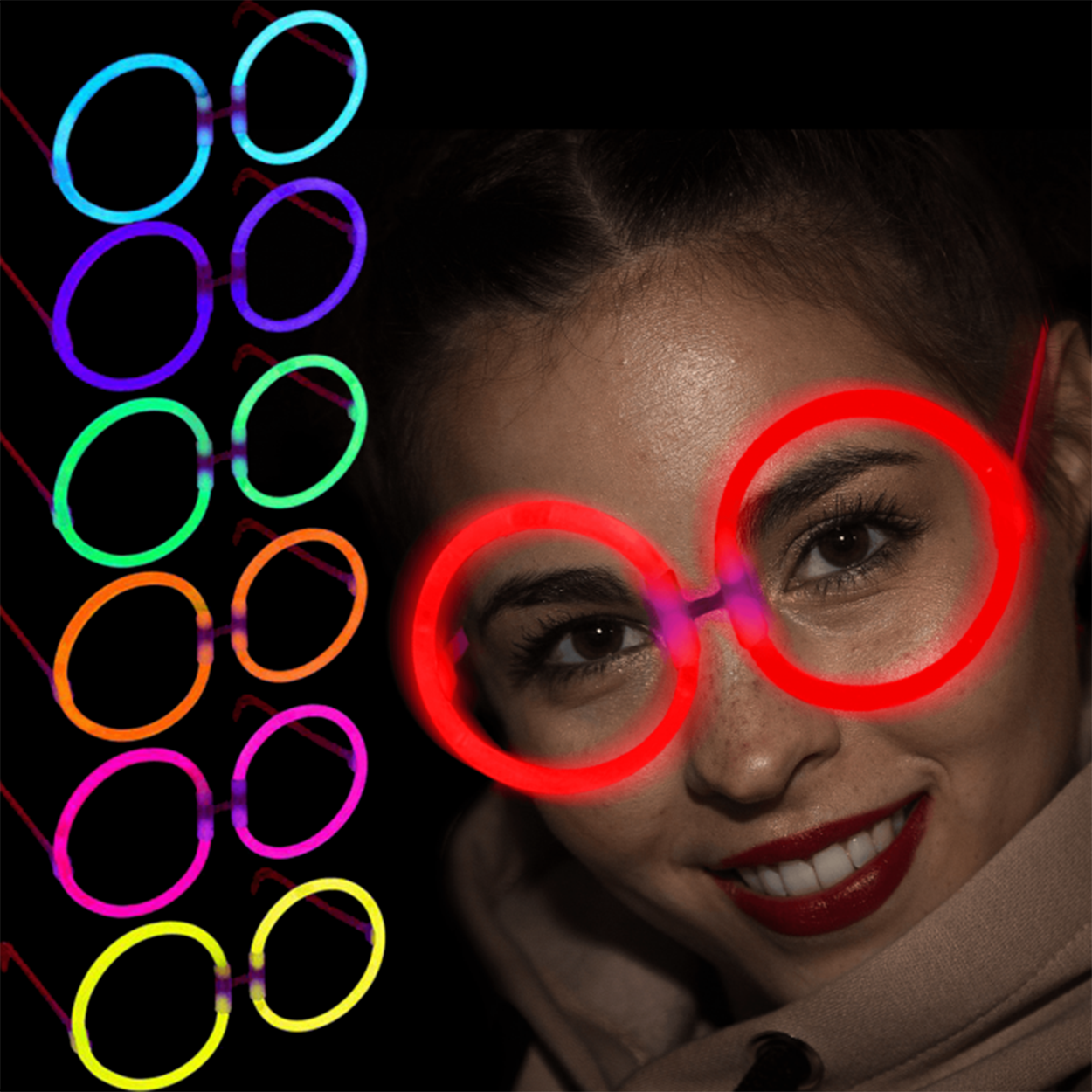 Glow Stick Parti Gözlüğü Glow Partisi Yuvarlak Şekilli Fosforlu Gözlük 6 Adet (4812)