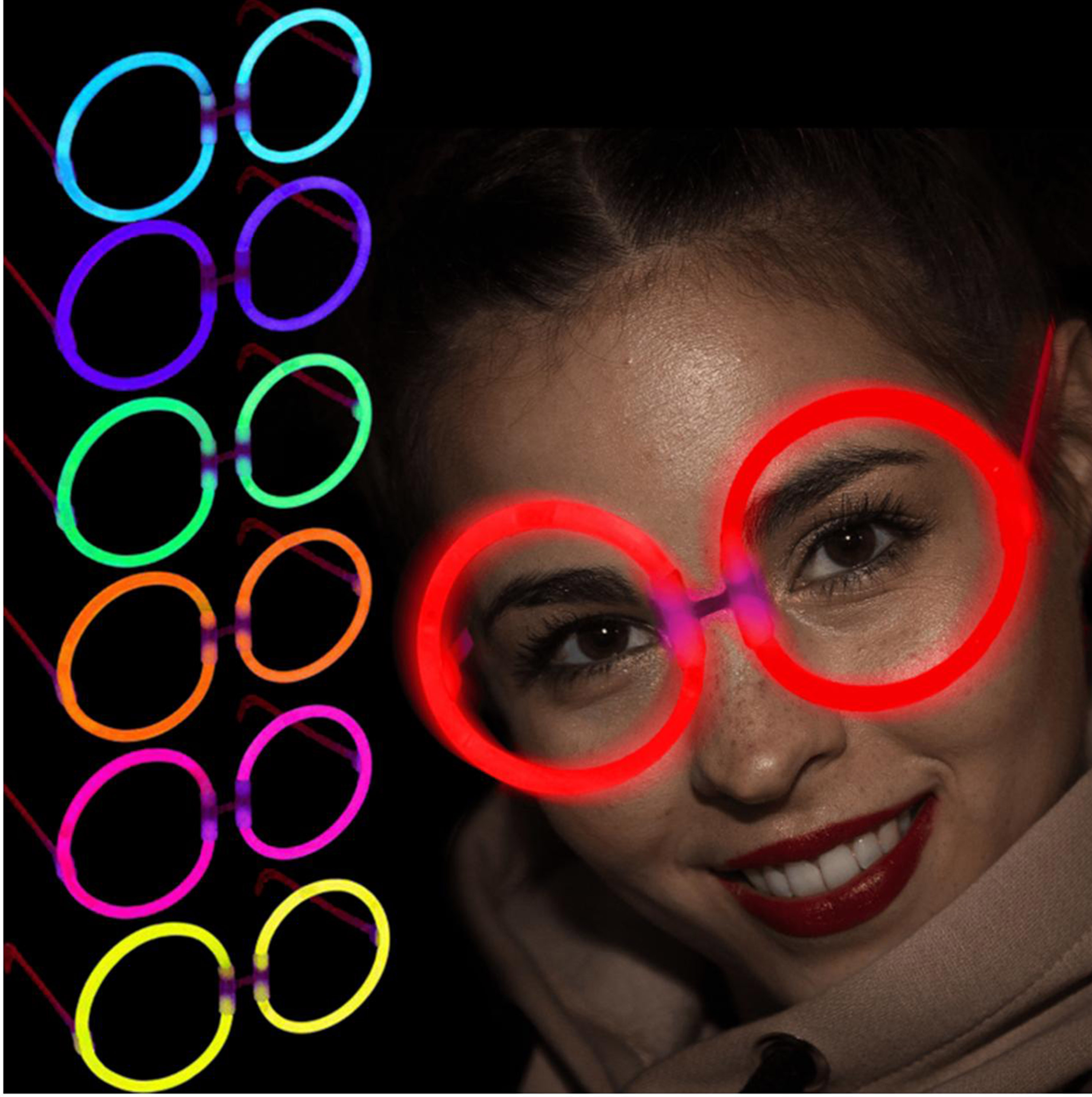 Glow Stick Yuvarlak Gözlük - Glow Partisi Gözlükleri - Glow Stick Gözlük 12 Adet (4812)