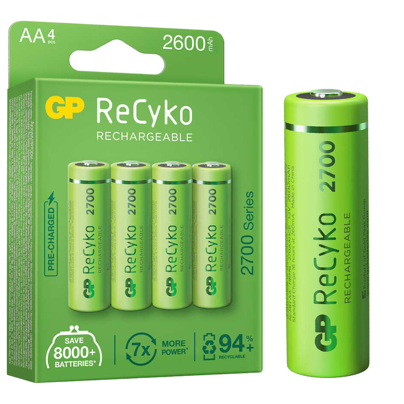 GP RECYKO AA 2600 MAH ŞARJLI 4LÜ PİL GP270AAHCE-2EB4 (GPRHC272E001) (4812)