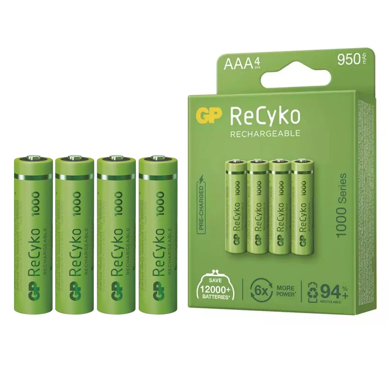 GP RECYKO 950 MAH AAA İNCE 4LÜ ŞARJLI KALEM PİL GP100AAAHCE-2EB4 (GPRHC103E001) (4812)
