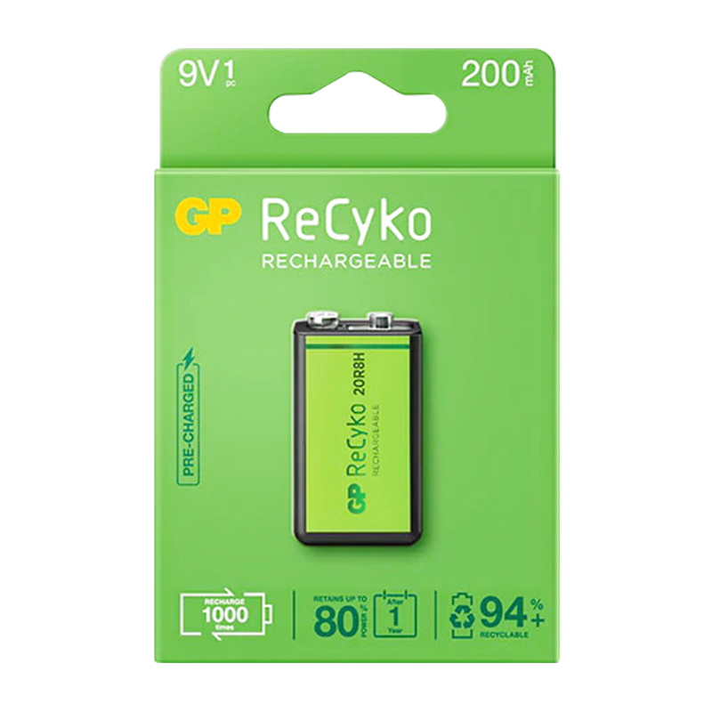 GP RECYKO 9 VOLT 200 MAH NI-MH ŞARJLI PİL GP20R8H-2E1-(GPRHV208R075) (4812)