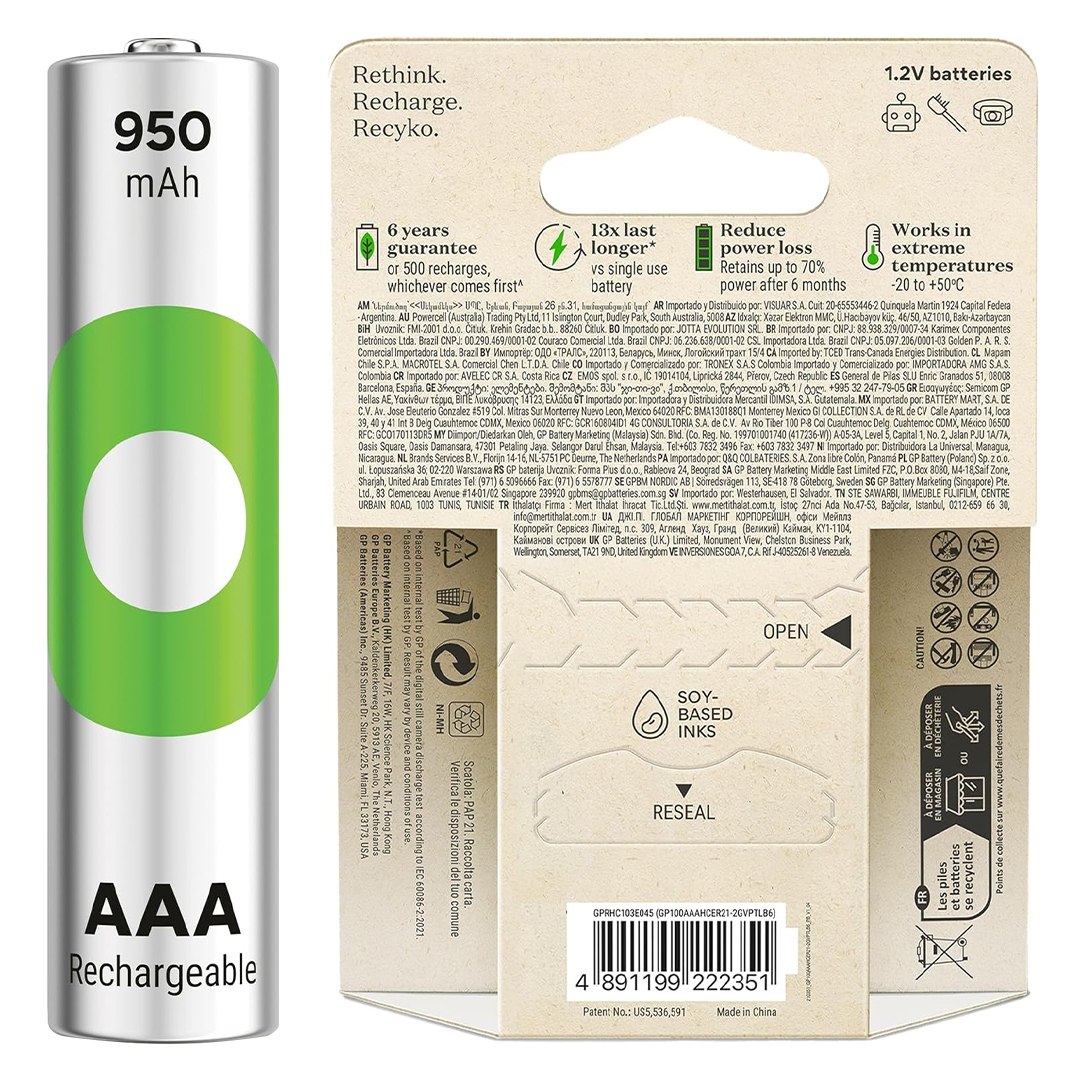 GP RECYKO 950 MAH AAA İNCE 4+2 6LI ŞARJLI PİL PAKET FİYATI (4812)