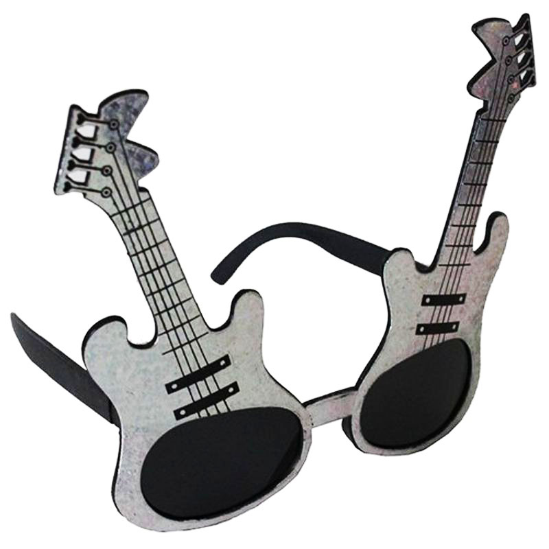 Gümüş Renk Rockn Roll Gitar Şekilli Parti Gözlüğü 15x15 cm (4812)