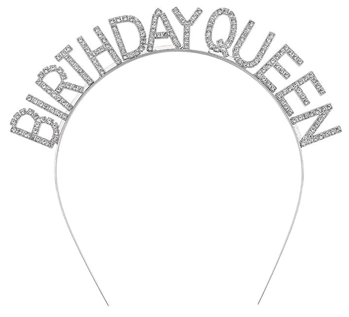 Gümüş Renk Kristal Taşlı Parlak Birthday Queen Yazılı Kraliçe Taç 16x17 cm (4812)