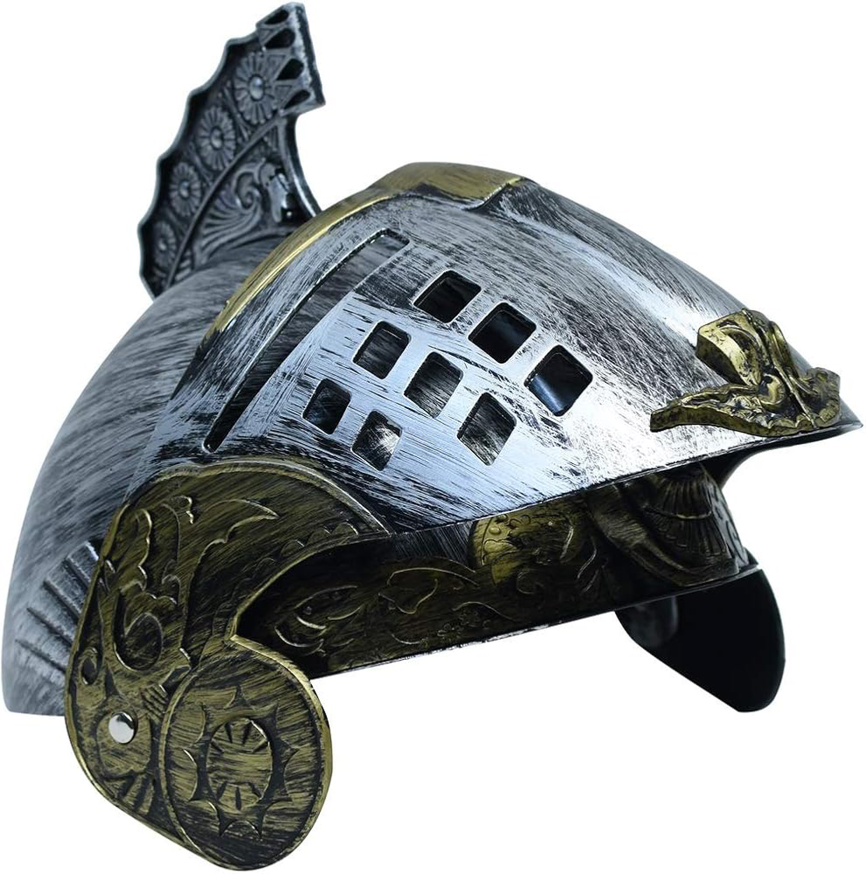 Gümüş Üzeri Altın Renk Oynar Başlıklı Romalı Bizans Kaskı Miğferi 25x20 cm (4812) Gümüş Üzeri Altın Renk Oynar Başlıklı Romalı Bizans Kaskı Miğferi 25x20 cm (4812)