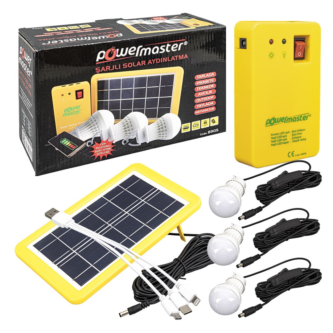 GÜNEŞ PANELLİ 3 LAMBALI POWERBANK ÖZELLİKLİ ÇOK AMAÇLI ŞARJLI SOLAR AYDINLATMA (4812)