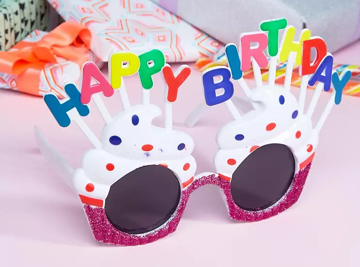 Happy Birthday Yazılı Beyaz Fuşya Renk Parti Gözlüğü 12x7 cm (4812)