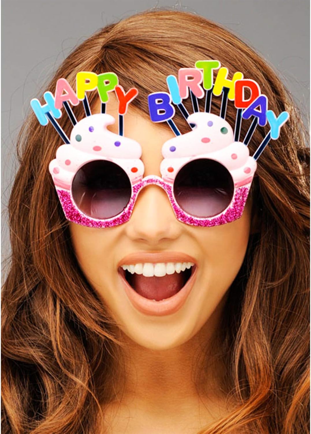 Happy Birthday Yazılı Pembe Fuşya Renk Parti Gözlüğü 12x7 cm (4812)