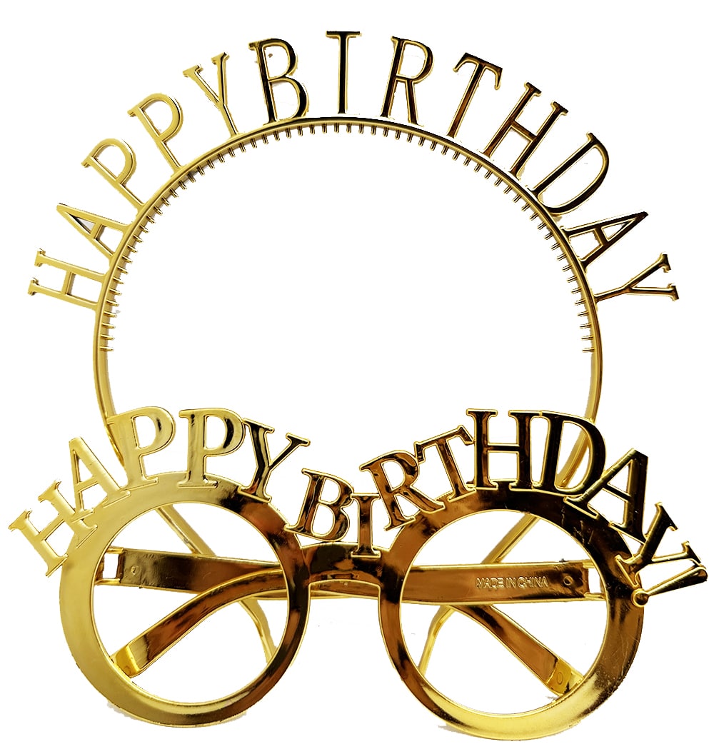 Happy Birthday Yazılı Taç ve Happy Birthday Yazılı Gözlük Seti Altın Renk (4812)
