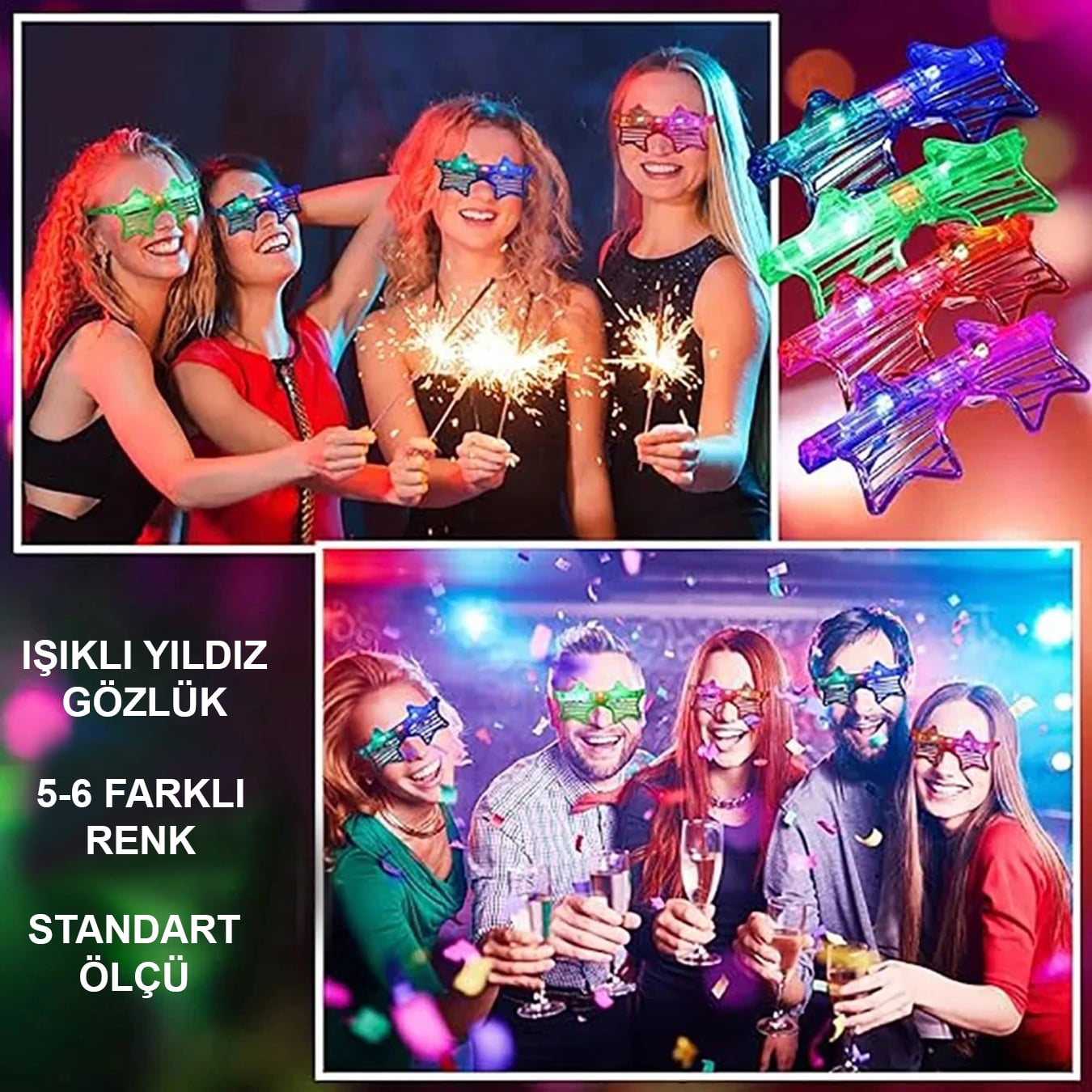 Işıklı Yıldız Gözlük Ledli Parti Gözlüğü 6 Renk 12 Adet (4812) Işıklı Yıldız Gözlük Ledli Parti Gözlüğü 6 Renk 12 Adet (4812)