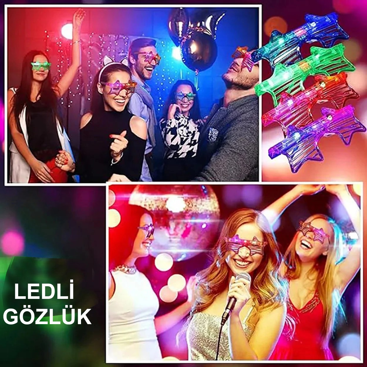 Işıklı Yıldız Gözlük Ledli Parti Gözlüğü 6 Renk 12 Adet (4812) Işıklı Yıldız Gözlük Ledli Parti Gözlüğü 6 Renk 12 Adet (4812)