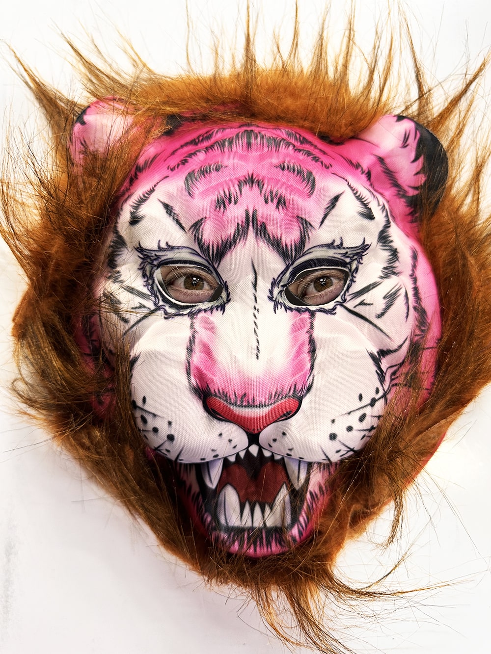 Kahverengi Saçlı Pembe Yüz Kurt Maske Kaplan Maske Mega Peluş 26 No (4812)