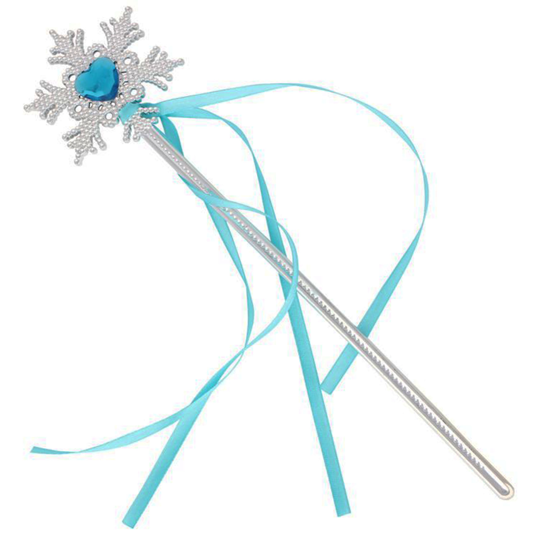 Kar Taneli Mavi Kalp Taşlı Saten Kurdeleli Karlar Ülkesi Elsa Asası Sopası 34 cm (4812)