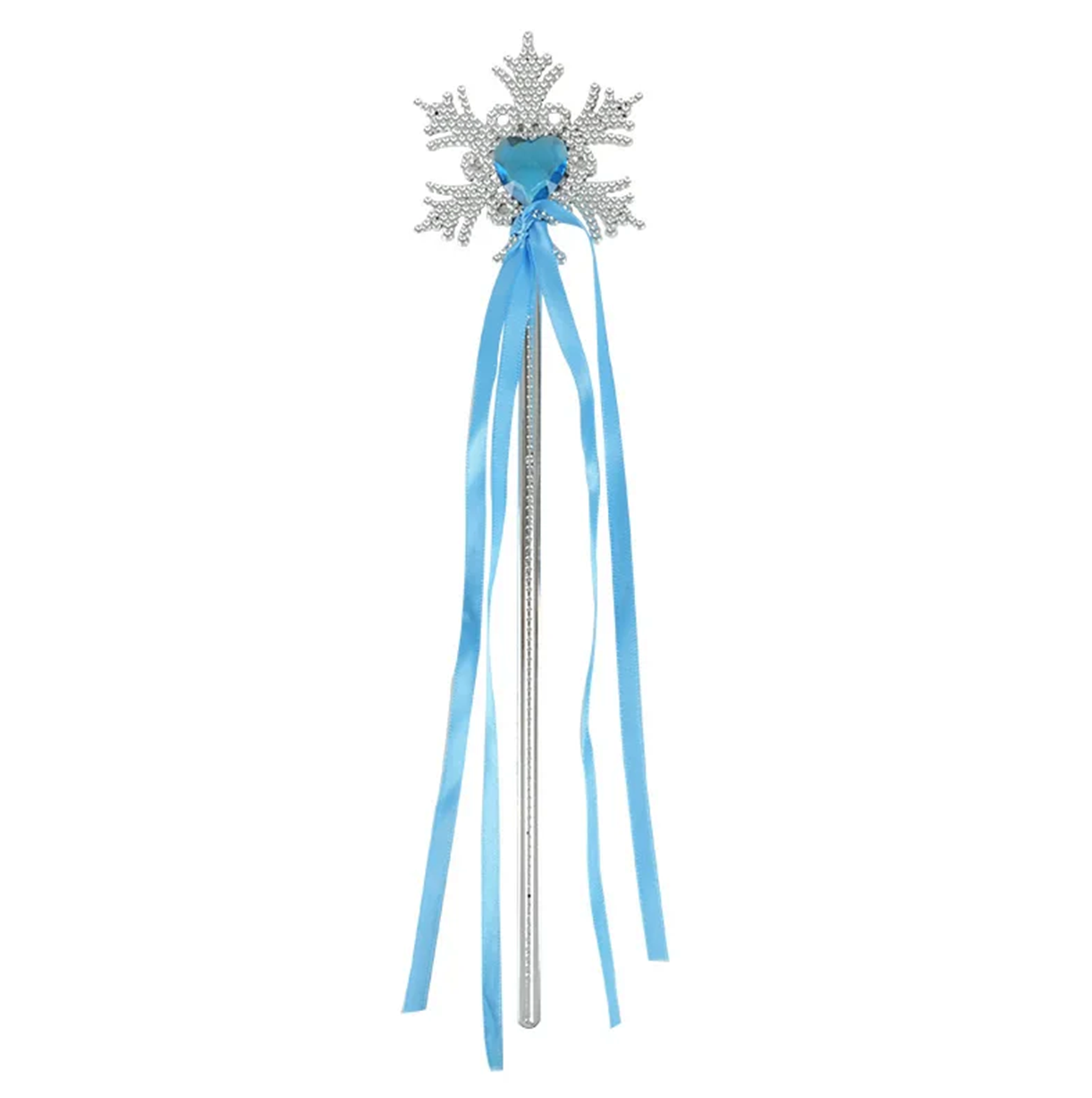 Kar Taneli Mavi Kalp Taşlı Saten Kurdeleli Karlar Ülkesi Elsa Asası Sopası 34 cm (4812)