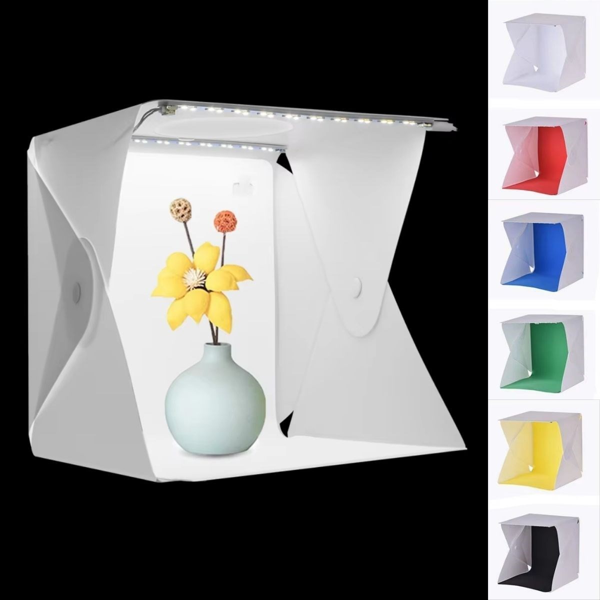 Katlanır Işıklı Fotoğraf Stüdyosu 40x40 cm 6 Renk Fonlu Ürün Çekimi İçin Uygun Fotoğraf Çekim Kutusu (4812) Katlanır Işıklı Fotoğraf Stüdyosu 40x40 cm 6 Renk Fonlu Ürün Çekimi İçin Uygun Fotoğraf Çekim Kutusu (4812)