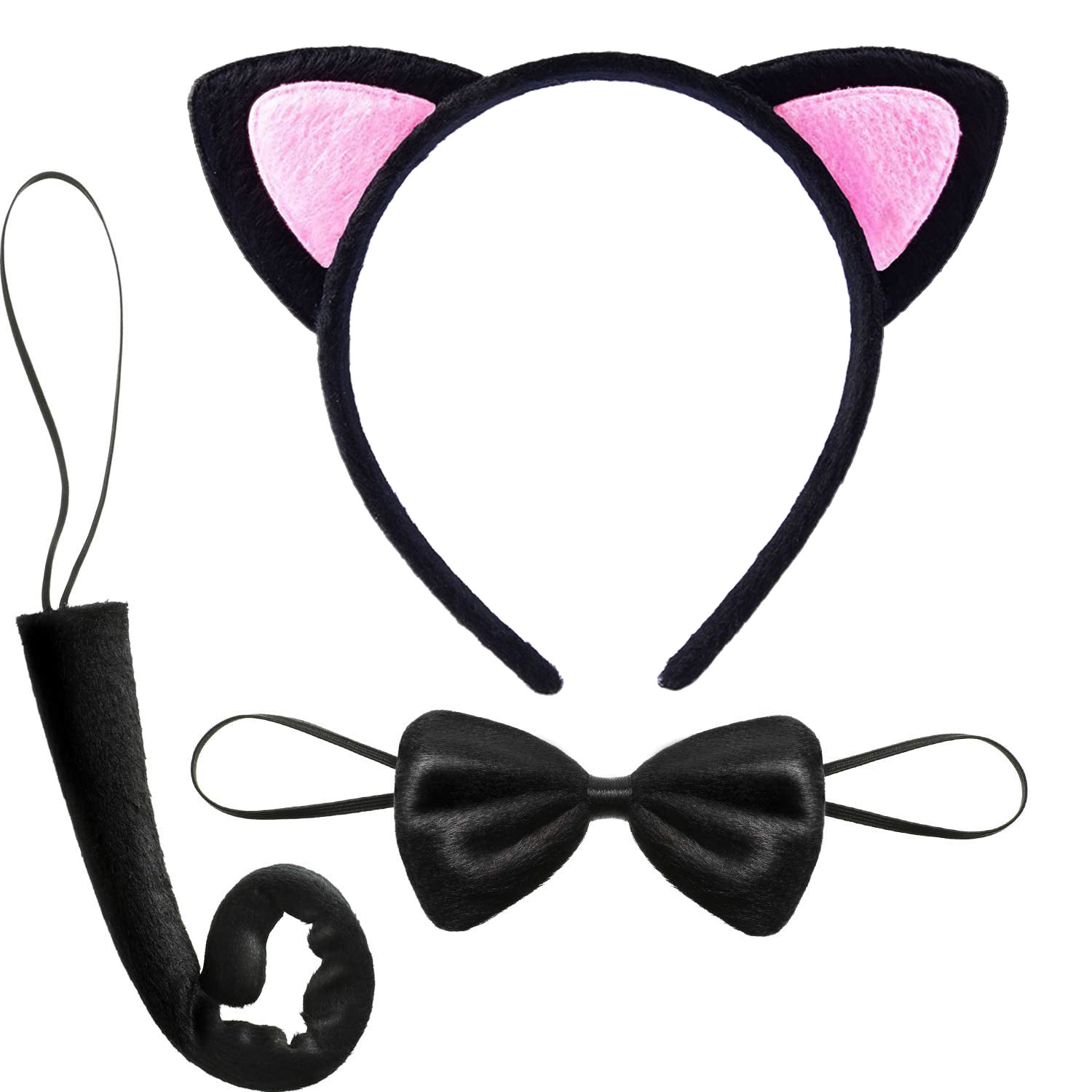 Kedi Kulak Taç Kuyruk ve Papyon 3 lü Set Çocuk Boy Pembe Renk (4812)